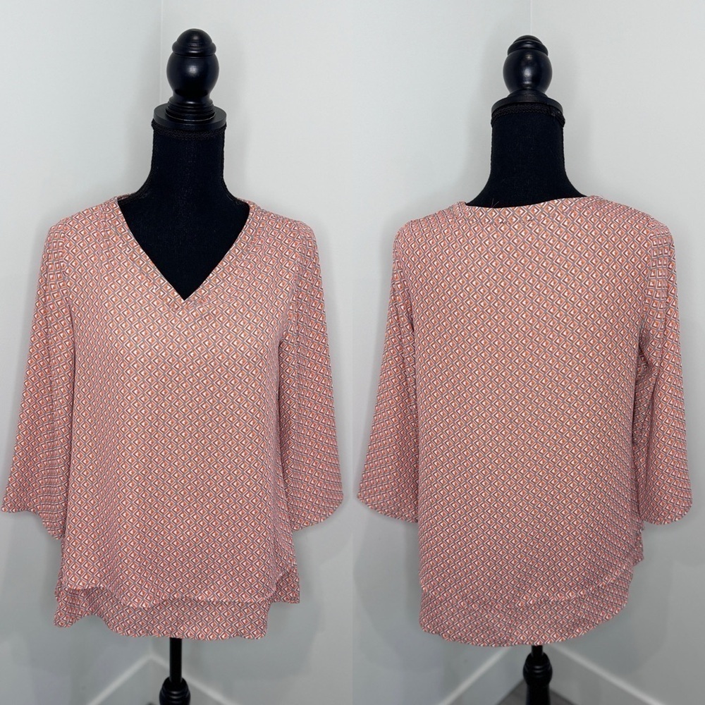 The Limited Square Print Orange & Gray Blouse (XS)